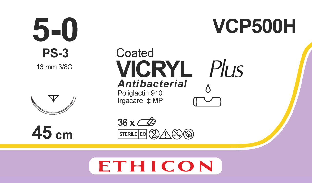 Vicryl plus sutur 5-0, VCP500H, PS-3 45 cm undyed