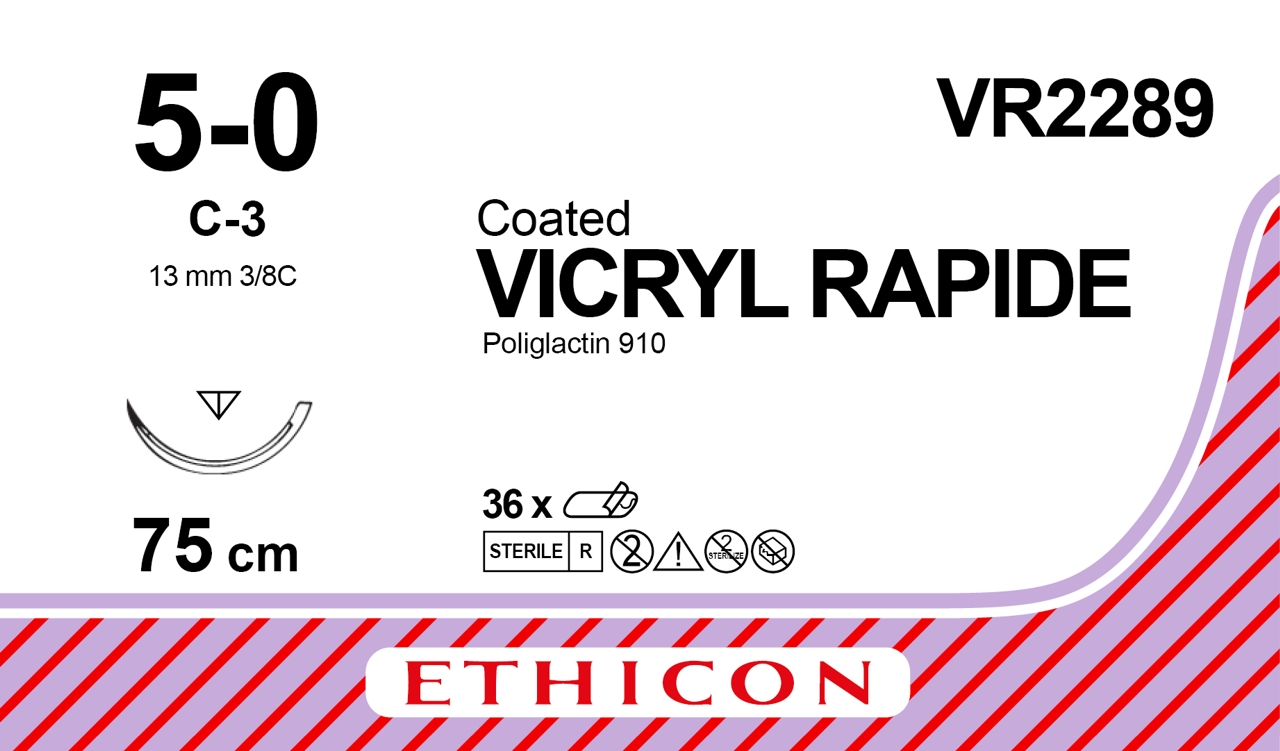 Vicryl Rapide suture 5-0, VR2289, C-3 75 cm undyed