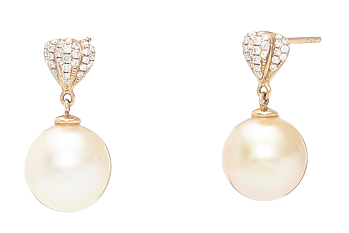 Ohrringe mit Südseeperlen in Gold und Diamanten 10–11 mm