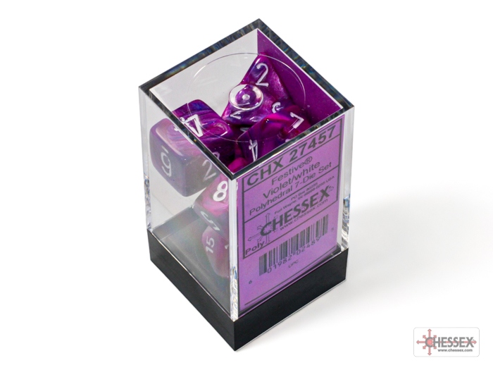 Chessex: Festive Violet/White Polyhedral 7-Dice Set