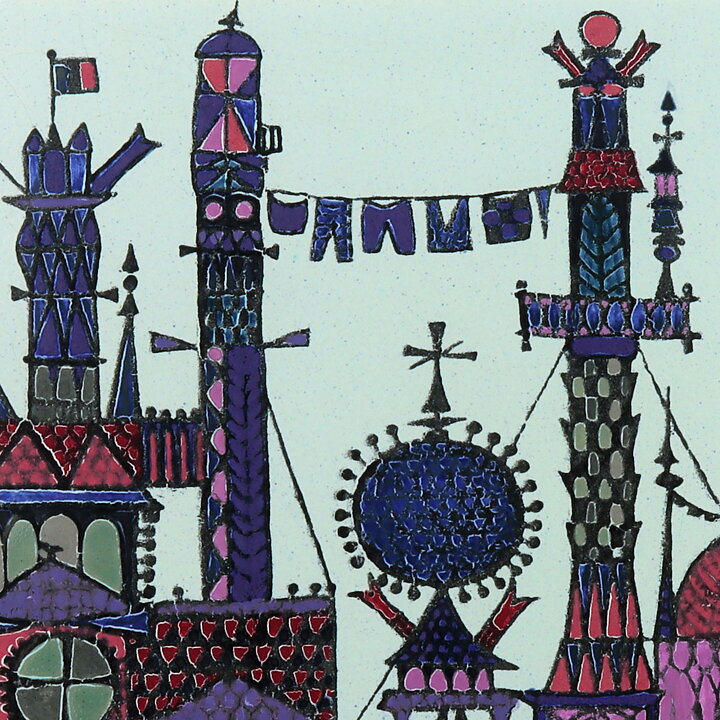 Stig Lindberg (1962) Wall Plaque "Air Balloon over City" 34 cm