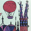 Stig Lindberg (1962) Wall Plaque "Air Balloon over City" 34 cm