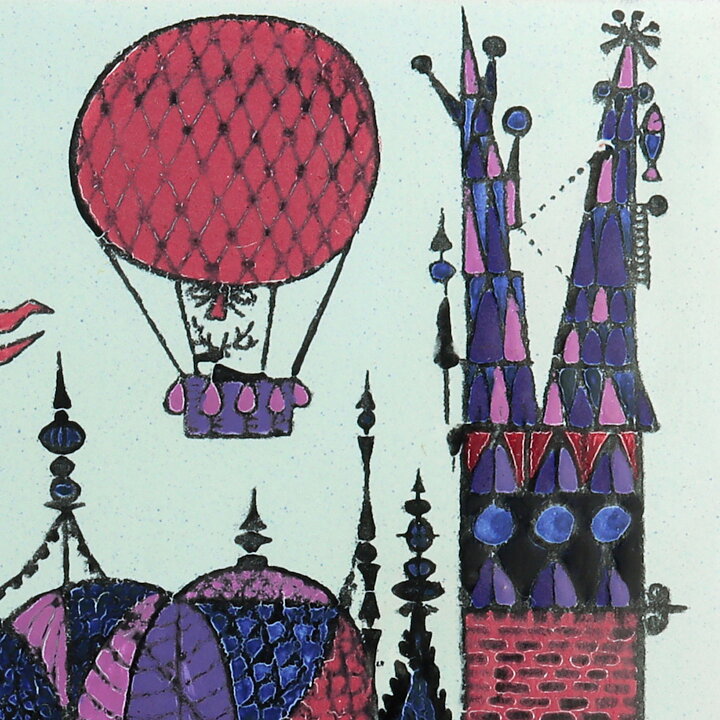 Stig Lindberg (1962) Wall Plaque "Air Balloon over City" 34 cm