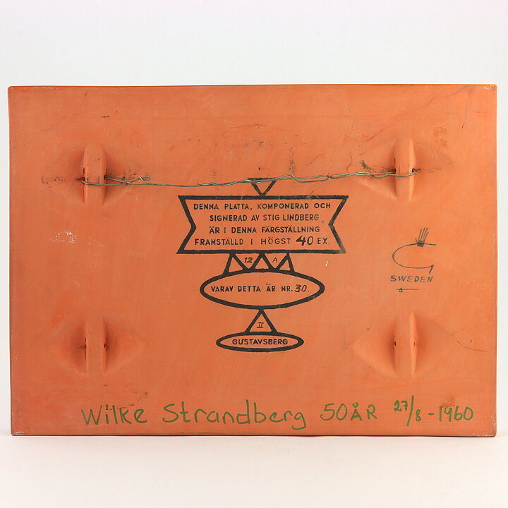 Stig Lindberg (1962) Wall Plaque "Air Balloon over City" 34 cm