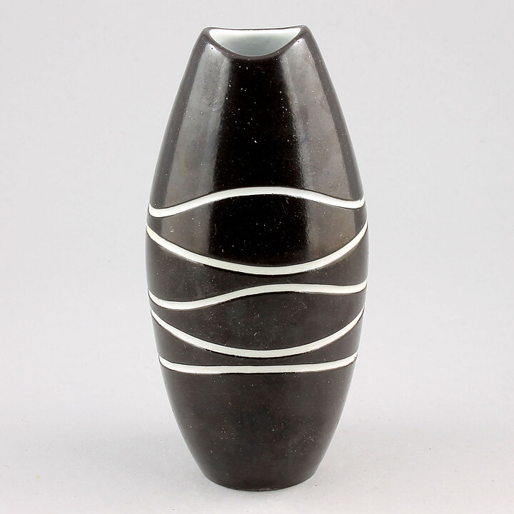 Hjördis Oldfors (Atoll 1956) Modern Black Vase with Relief Decor 16 cm