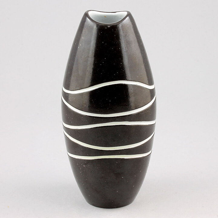 Hjördis Oldfors (Atoll 1956) Modern Black Vase with Relief Decor 16 cm