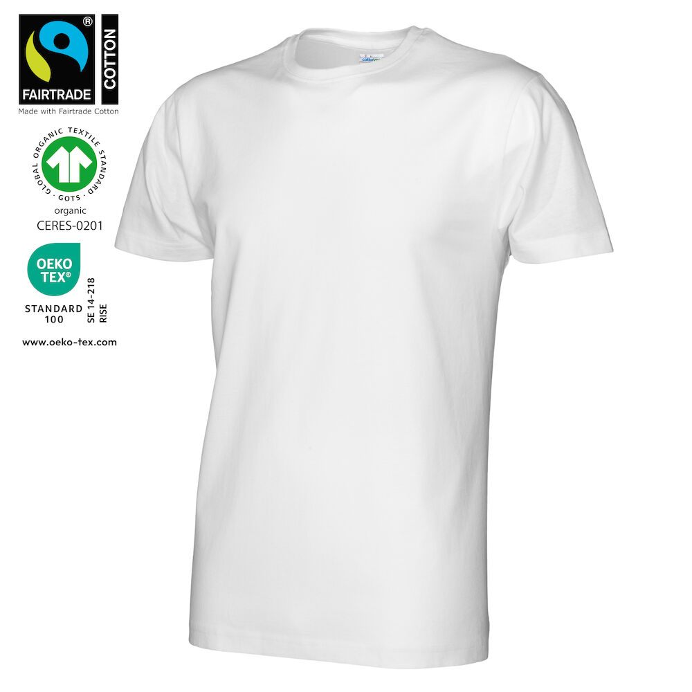 Mens Organic T Shirt White Fair Trade Certified Tee Shirt 100% Organic  Cotton Shirt GOTS Eco Friendly Crew Neck Plain White T-shirt 