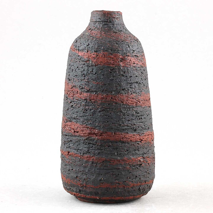 Gunnar Nylund (1959) Rough Vase with Swirling Red Decor 14 cm