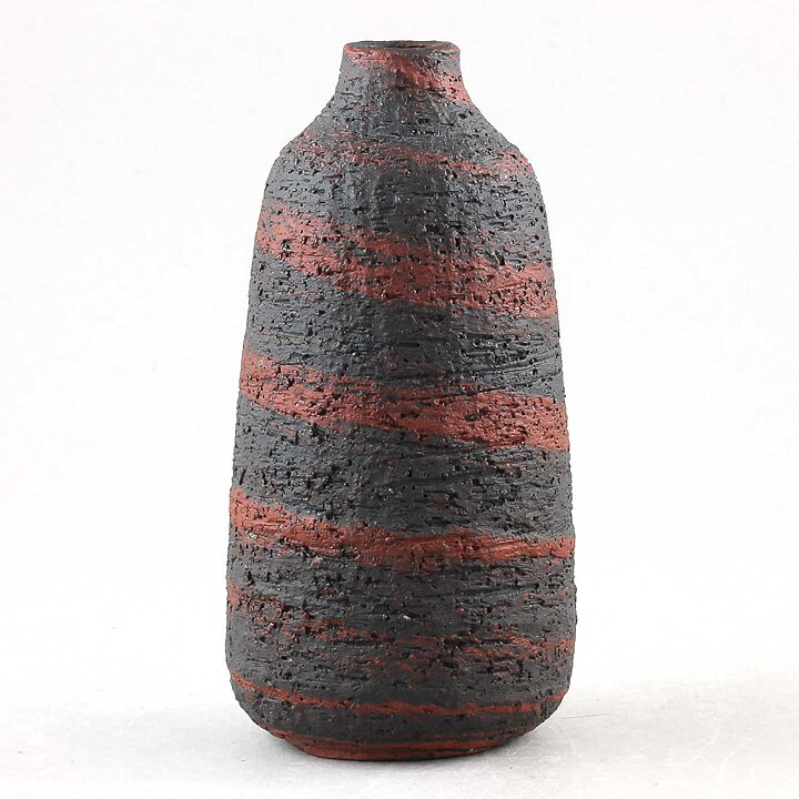 Gunnar Nylund (1959) Rough Vase with Swirling Red Decor 14 cm