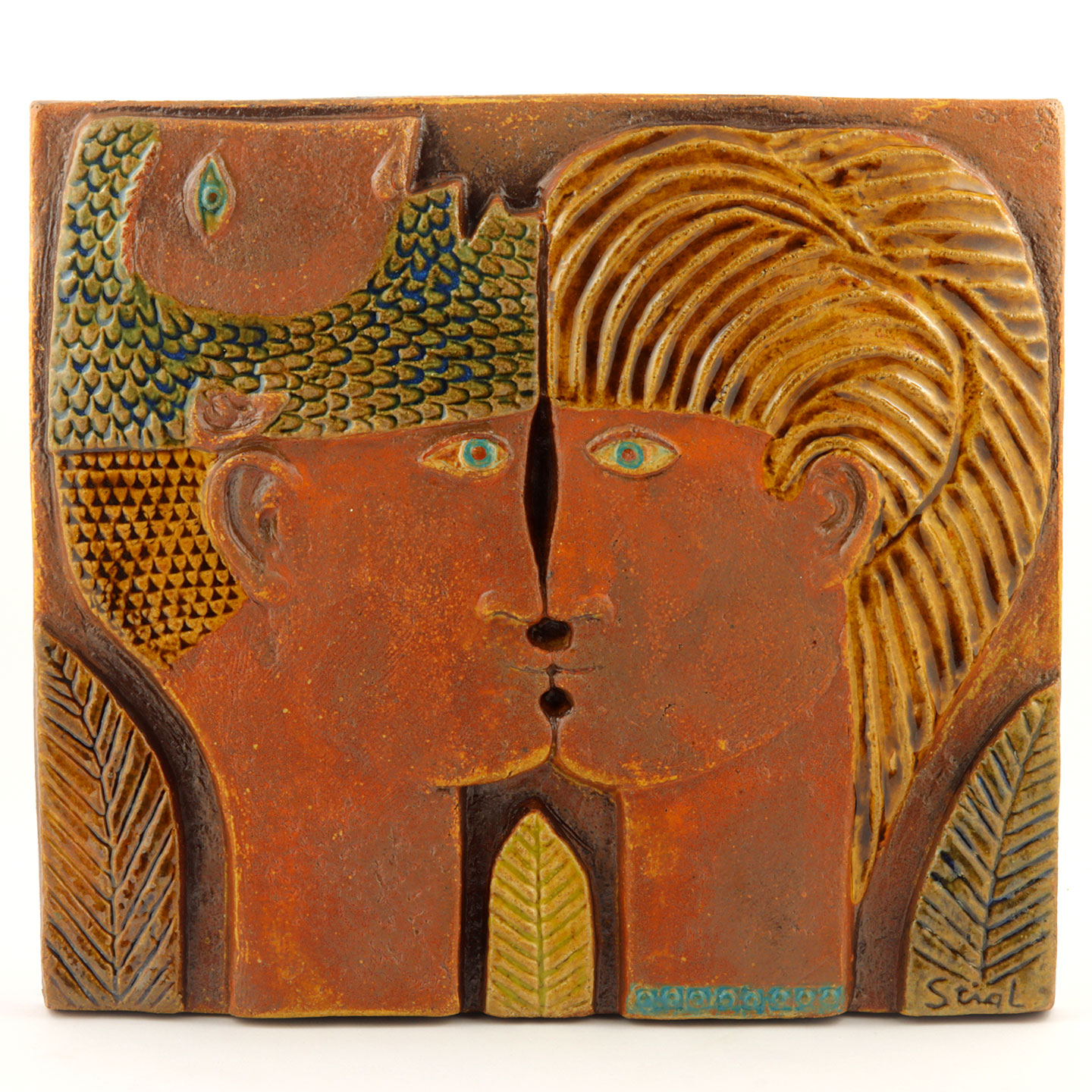 【レア】Stig Lindberg 壁掛けレリーフ Stig Lindberg (1960s) Wall Plaque with Kissing Couple 34 cm
