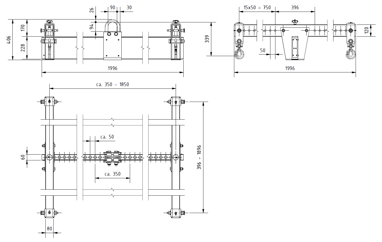 H-Ok Lågbyggt i aluminium "Justerbart" Maxlast: 1000 kg / Längd: 2x2 meter - 2
