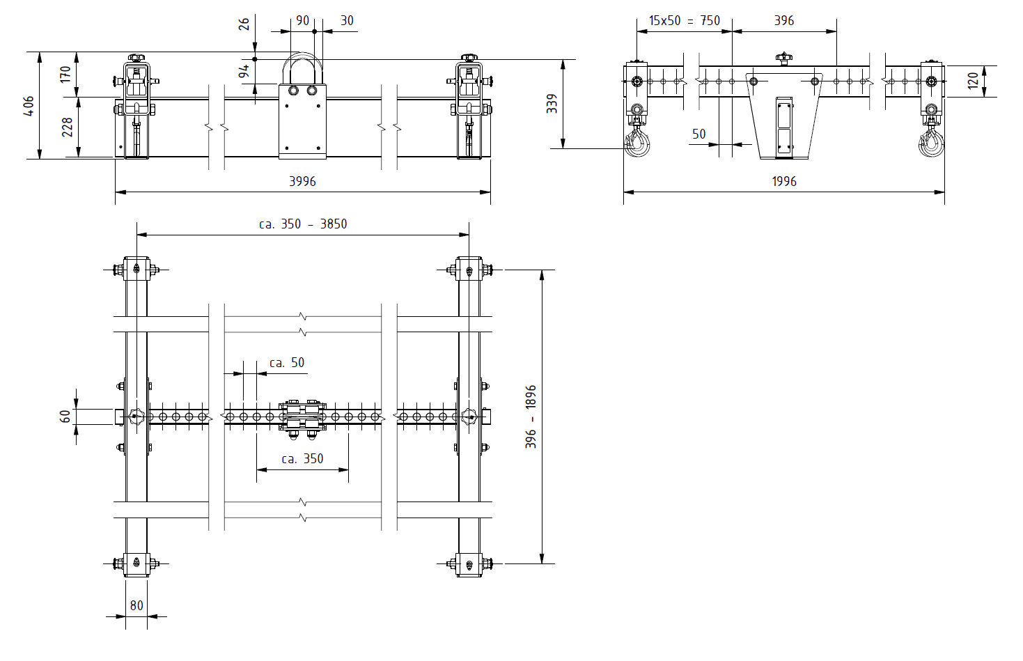 H-Ok Lågbyggt i aluminium "Justerbart" Maxlast: 1000 kg / Längd: 4x2 meter - 2