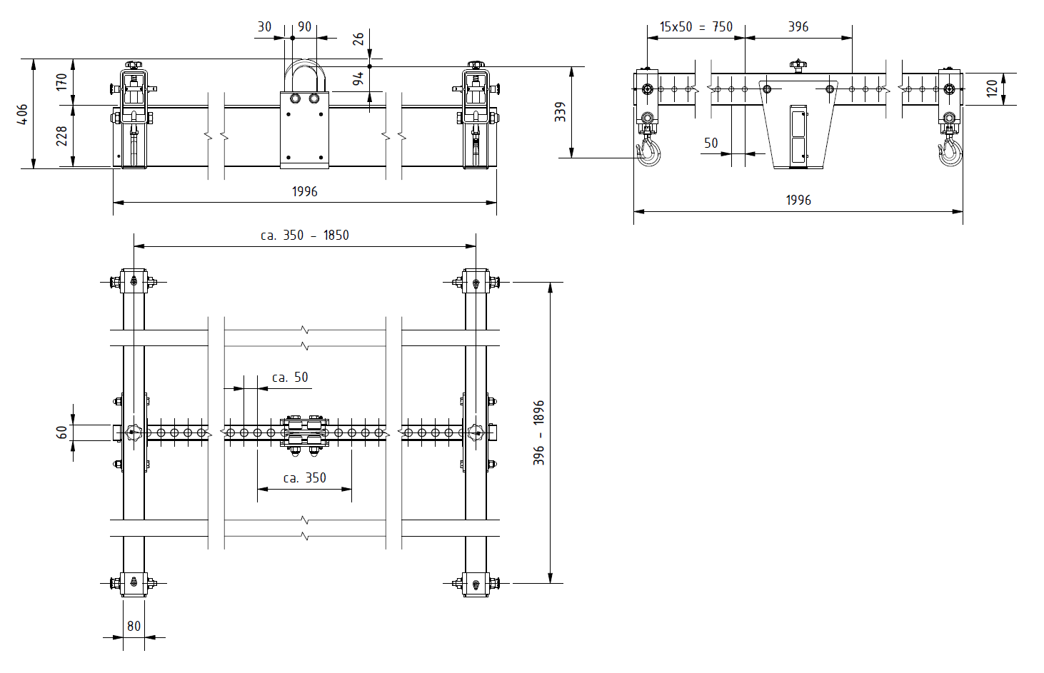 H-Ok Lågbyggt i aluminium "Justerbart" Maxlast: 2000 kg / Längd: 2x2 meter - 2