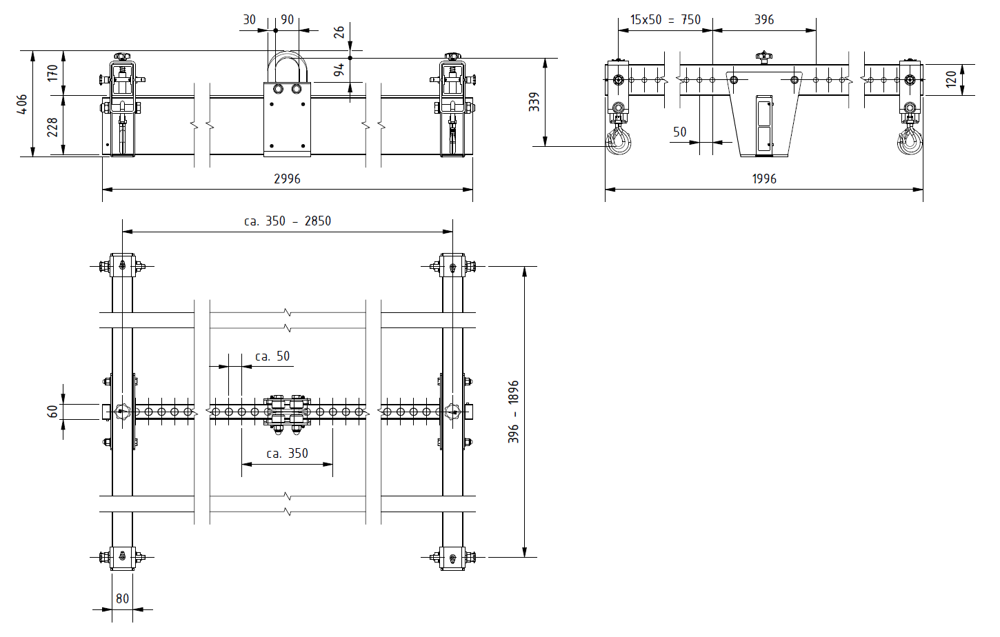 H-Ok Lågbyggt i aluminium "Justerbart" Maxlast: 2000 kg / Längd: 3x2 meter - 2