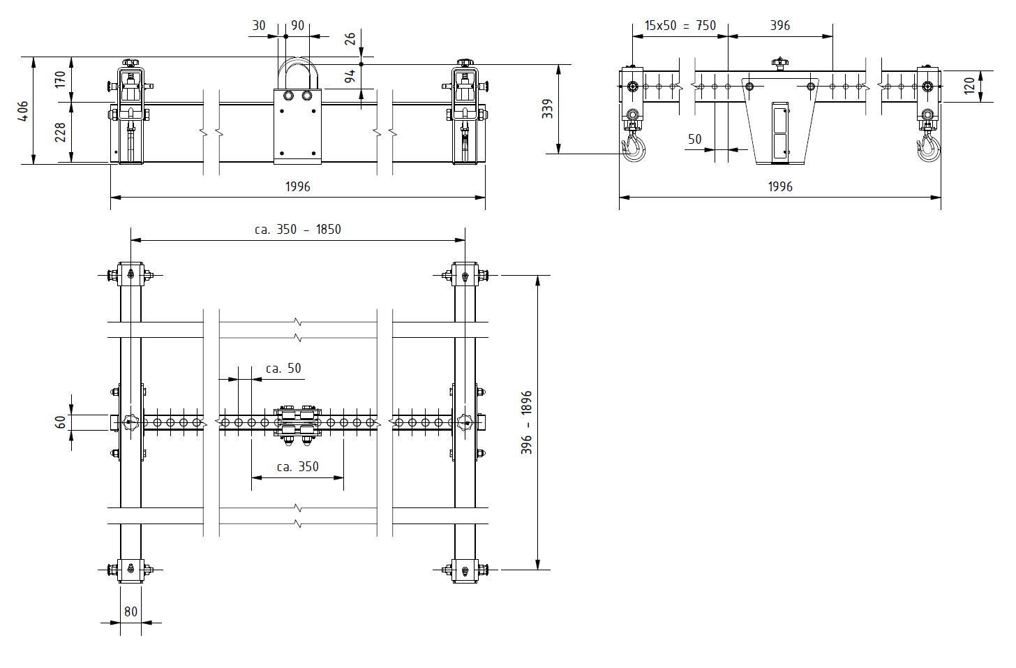 H-Ok Lågbyggt i aluminium "Justerbart" Maxlast: 3000 kg / Längd: 2x2 meter - 2