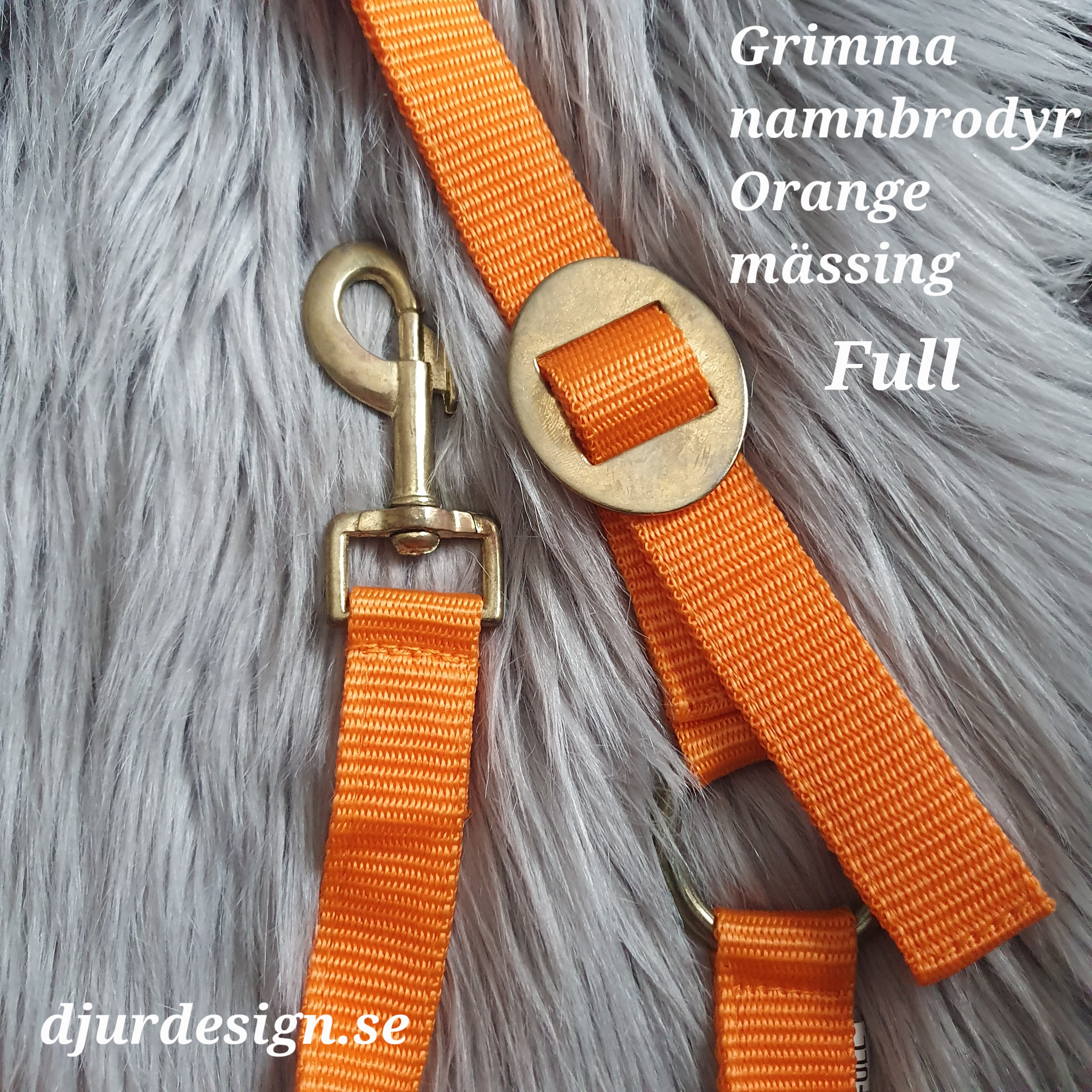 FULL  Orange mässing grimma  med namn brodyr  A-B 50 C-D 34 cm - 2