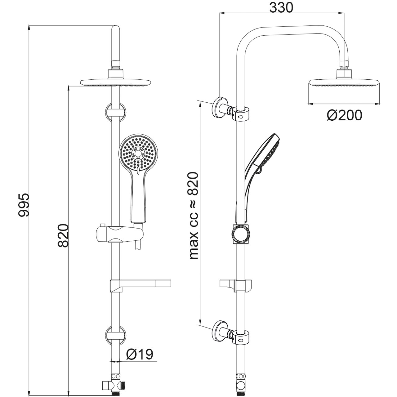 Flipper overhead showerset white/chrome - 2