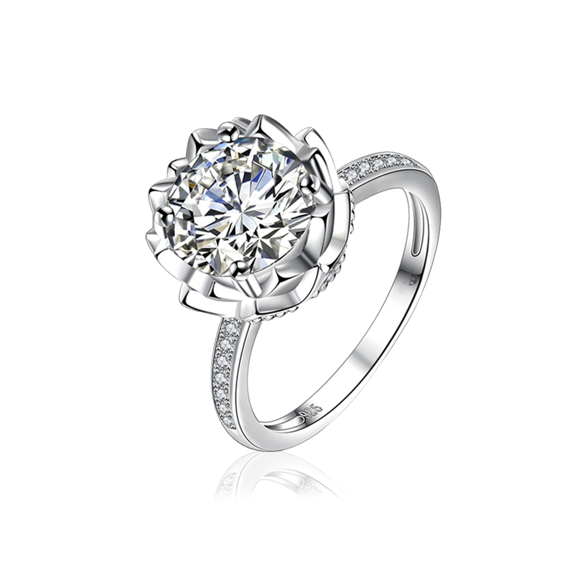 Sølvring Royal Rose - 925s Luxuz 3.00CT AAA CZ Sten 9 mm