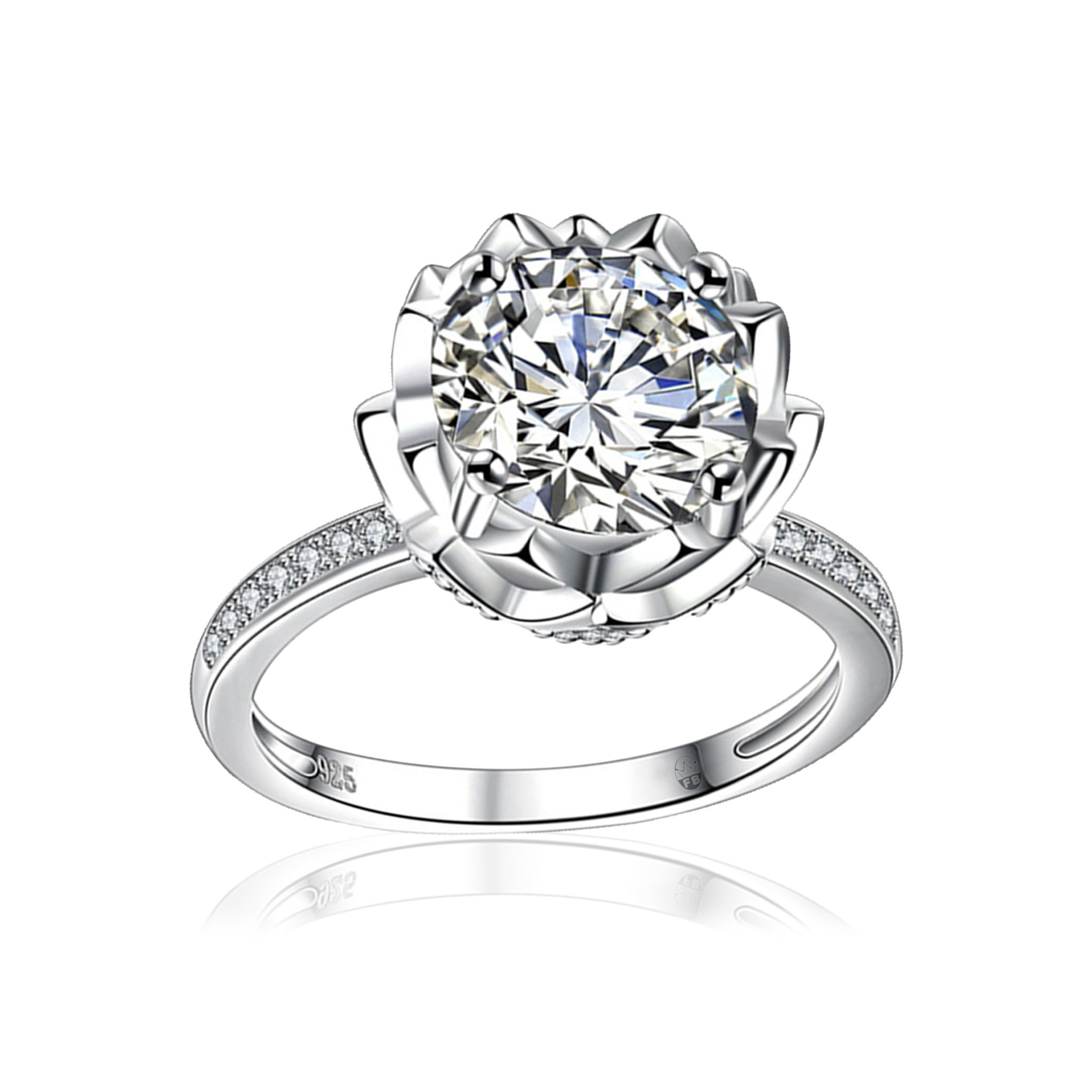 Sølvring Royal Rose - 925s Luxuz 3.00CT AAA CZ Sten 9 mm - 2