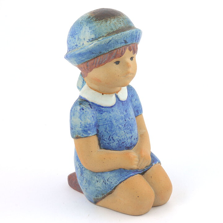 Lisa Larson (Sculptures 1977) Sitting Girl with Blue Dress 18 cm