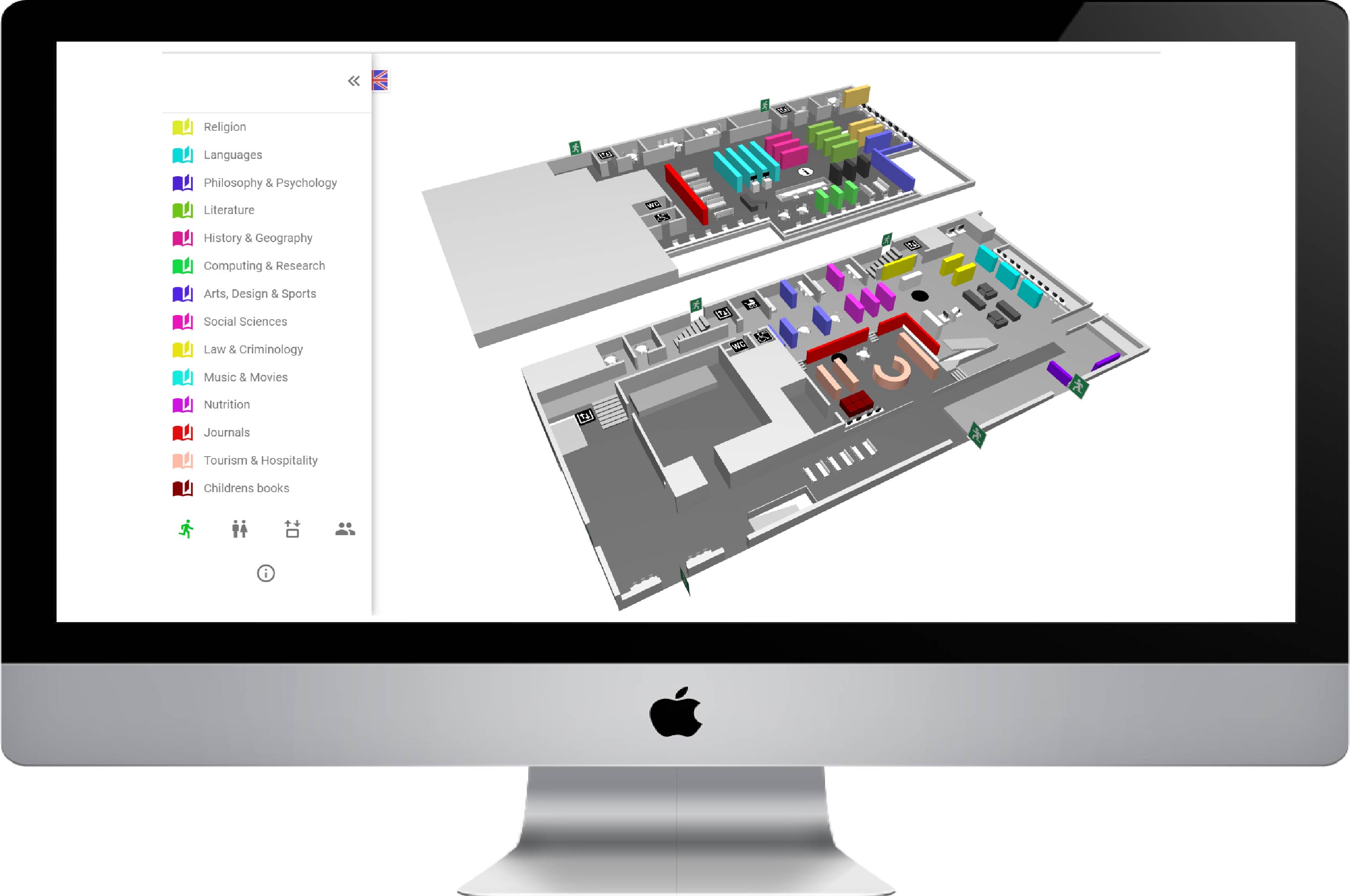 WagnerGuide 3.0 – digital och interaktiv orienteringskarta med 3D-modeller för navigation, information och visualisering i bibliotek och offentliga byggnader.