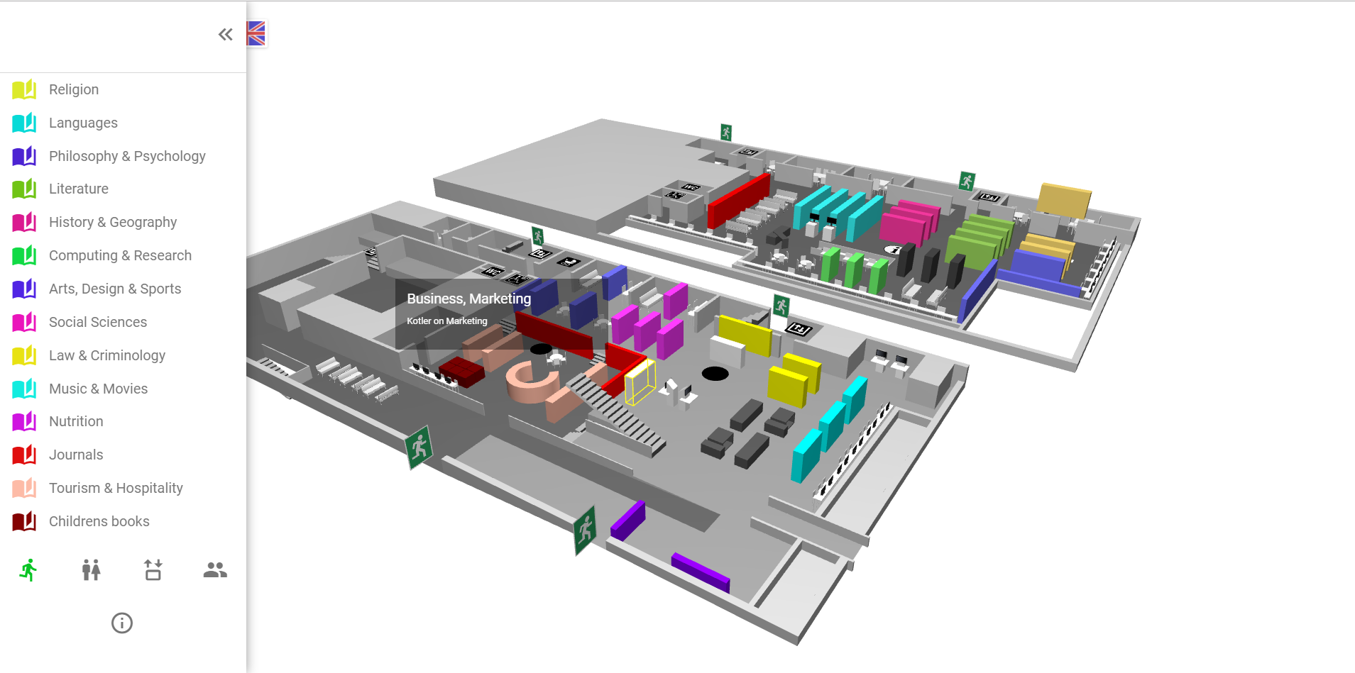WagnerGuide 3.0 – digital och interaktiv orienteringskarta med 3D-modeller för navigation, information och visualisering i bibliotek och offentliga byggnader.