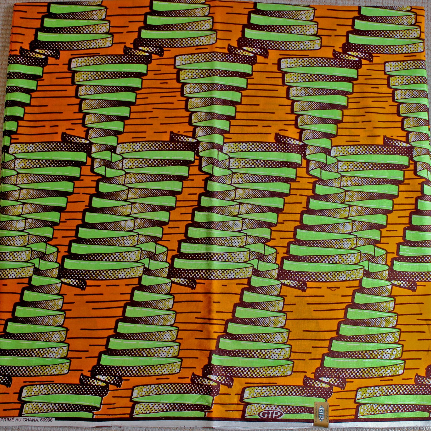 Afrikanskt tyg Orange Grön - 2