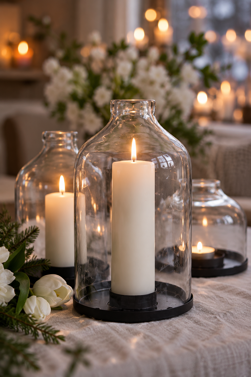 STORM GLASS/GLASS DOME/LANTERN WITH PLATTER LARGE