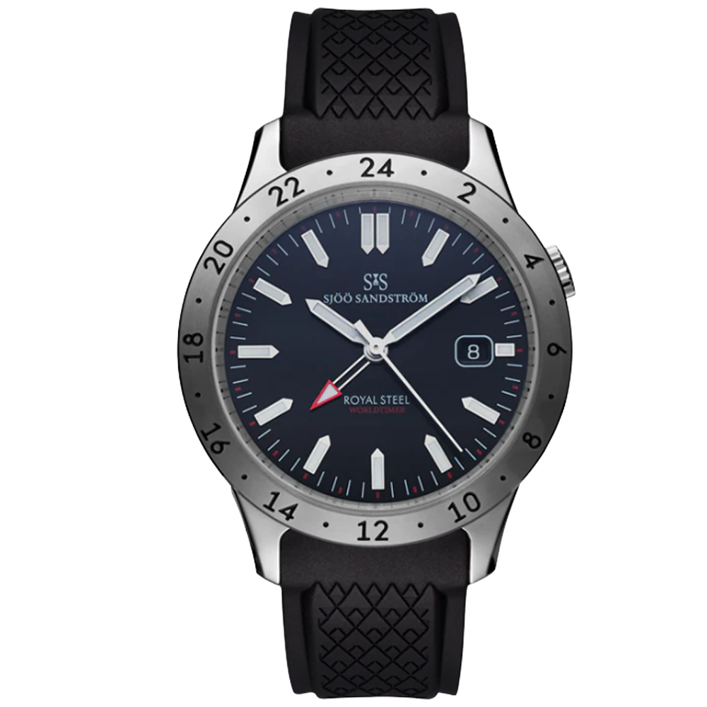 019962 Sjöö Sandström Royal Steel Worldtimer 41 svart