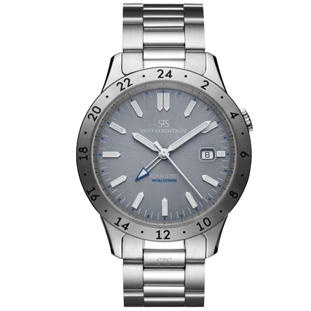 Sjöö Sandström Royal Steel Worldtimer 41 grå 020036