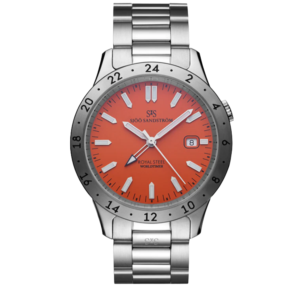 Sjöö Sandström Royal Steel Worldtimer 41 orange 020104