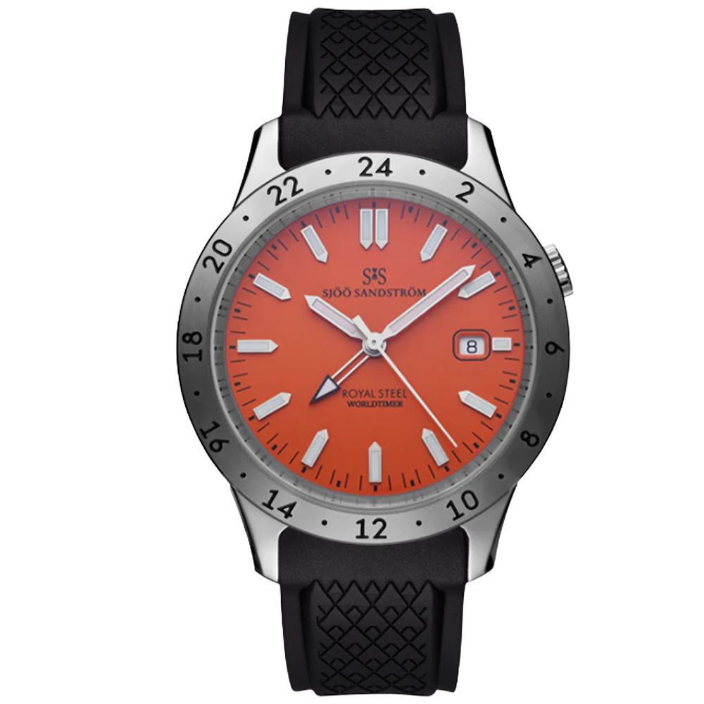 020098 Sjöö Sandström Royal Steel Worldtimer 41 orange