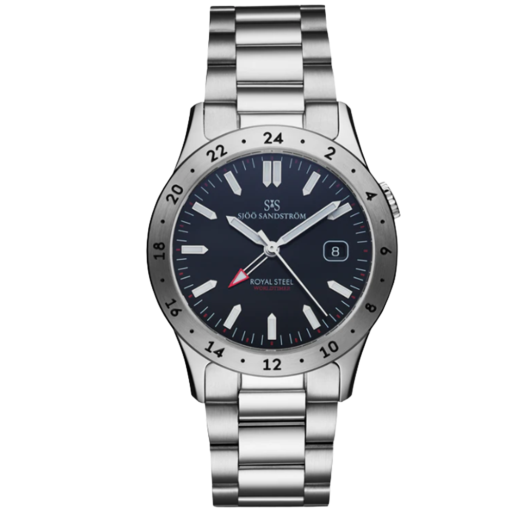 020449 Sjöö Sandström Royal Steel Worldtimer 36 svart