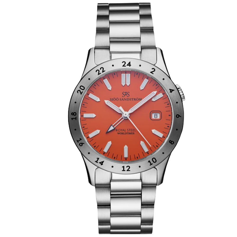 020555 Sjöö Sandström Royal Steel Worldtimer 36 orange