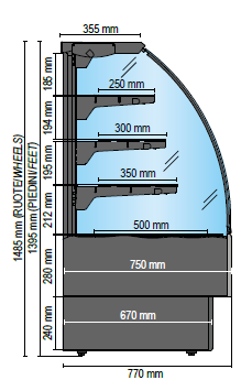 Varm värmedisplay med 3 hyllplan, +65°C - 3