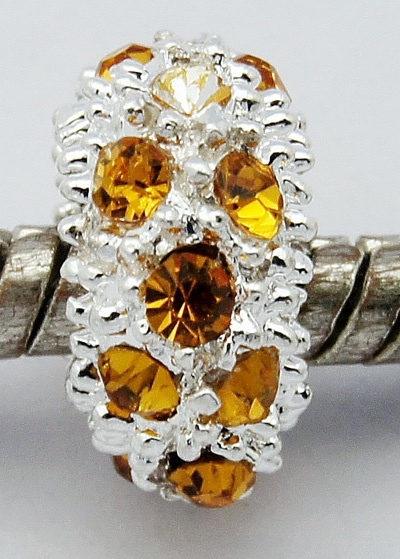 Pärla / hänge - Silver m strass-stenar, Topaz/orange 10mm - 2