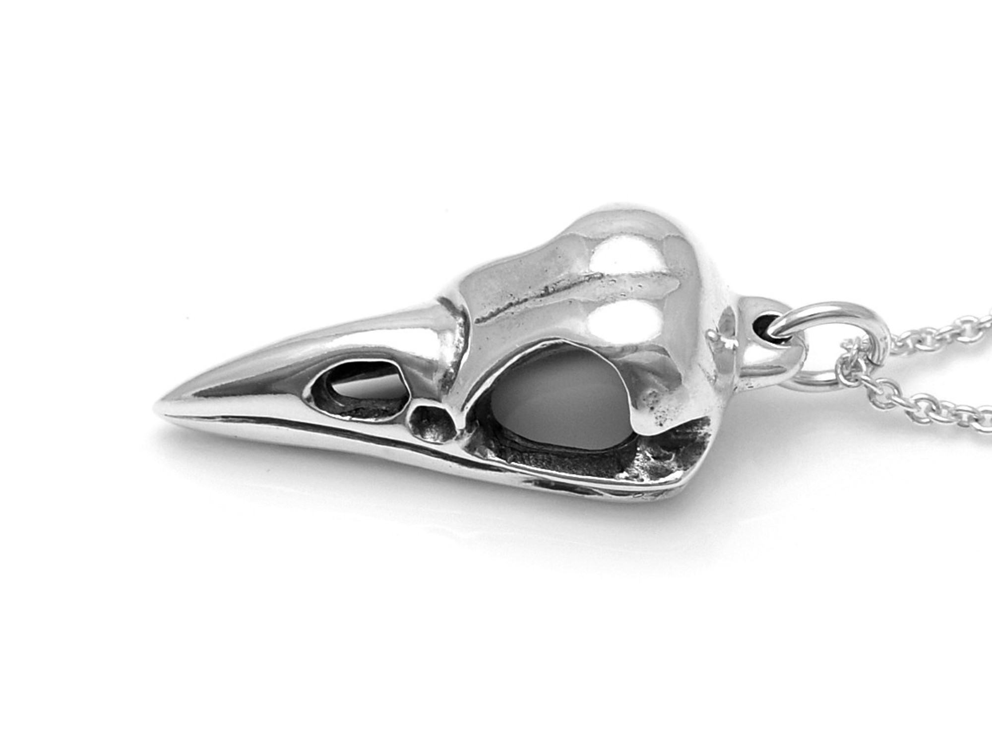 Kråkskalle Halsband, Kråka Döskalle Hänge, Fågelskalle Smycke i Äkta Silver - 4