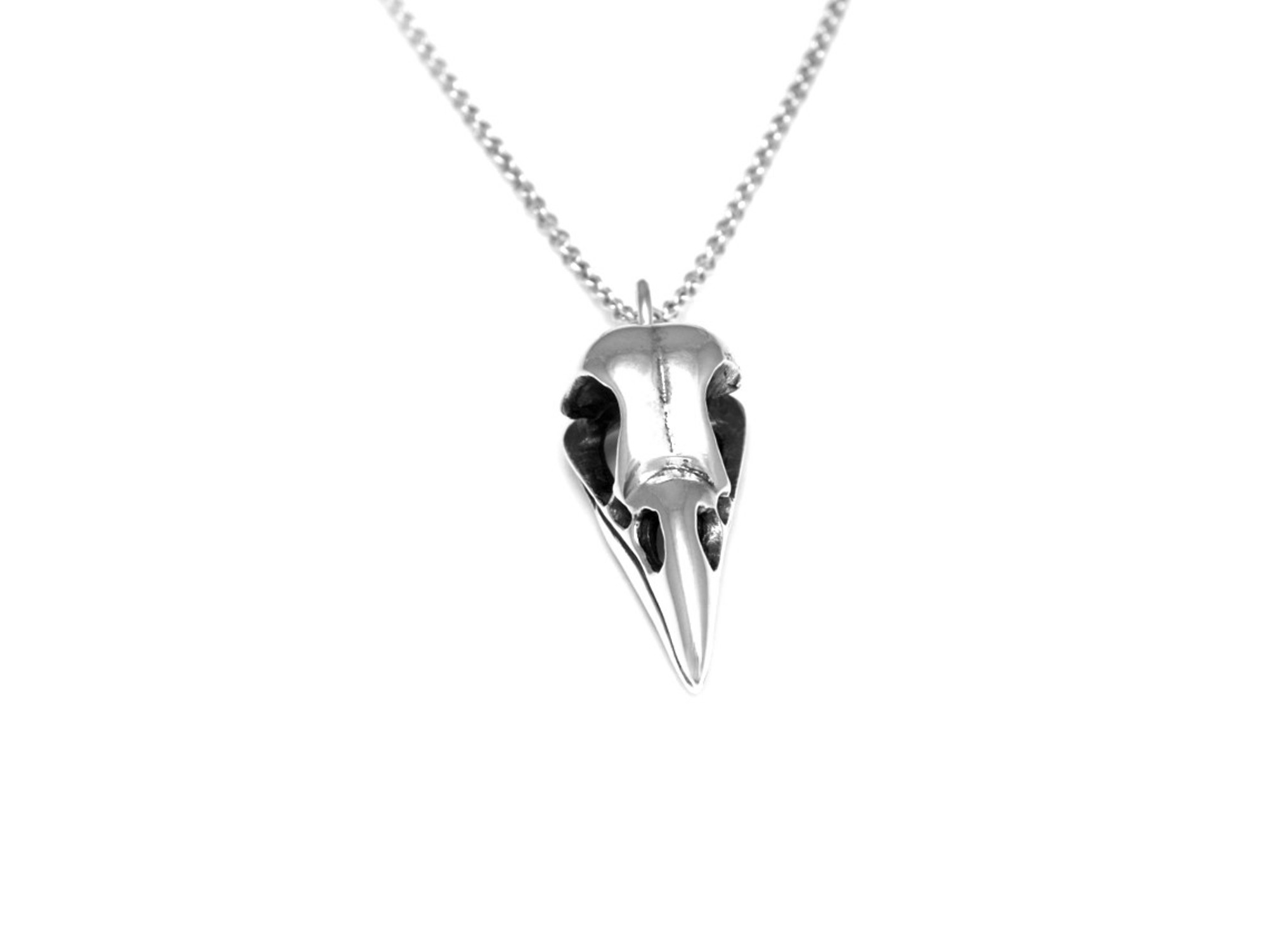 Kråkskalle Halsband, Kråka Döskalle Hänge, Fågelskalle Smycke i Äkta Silver - 3