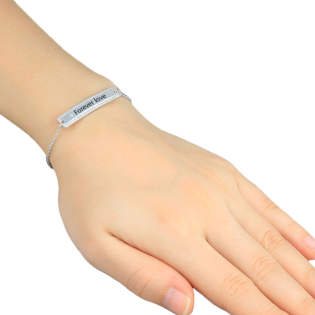 Sølvarmbånd Diamond Frame Nametag - ID-armbånd 925s - 3