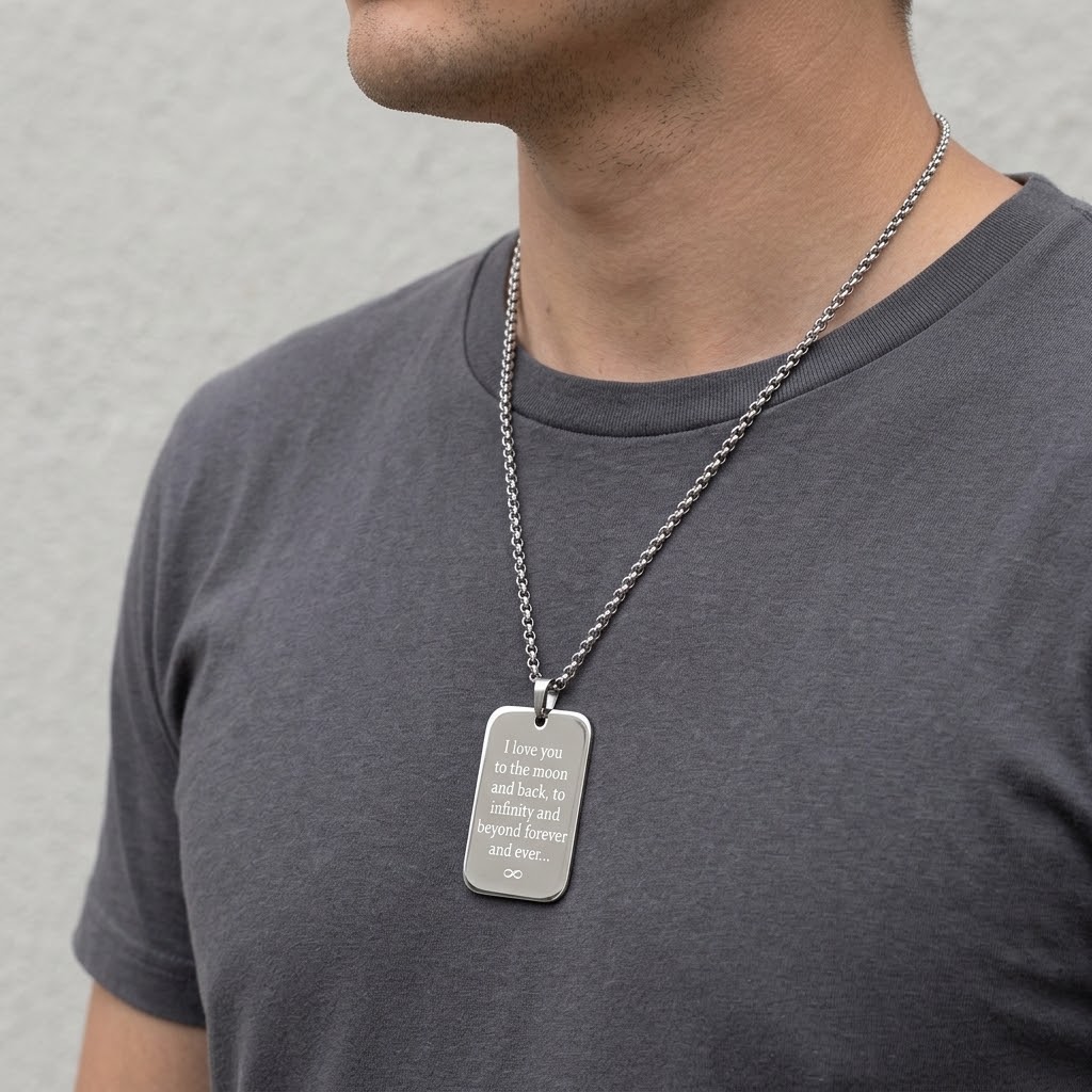 Stor dogtag, Halsband med gravyr - Rostfritt stål - 3