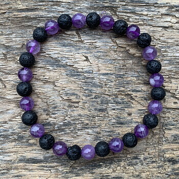 Armband 6mm Lavasten och Ametist