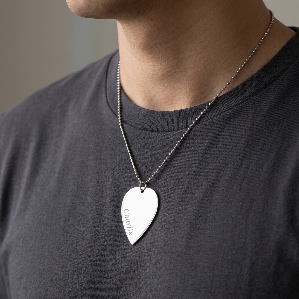 Plektrum, Halsband med gravyr - Silver - 3