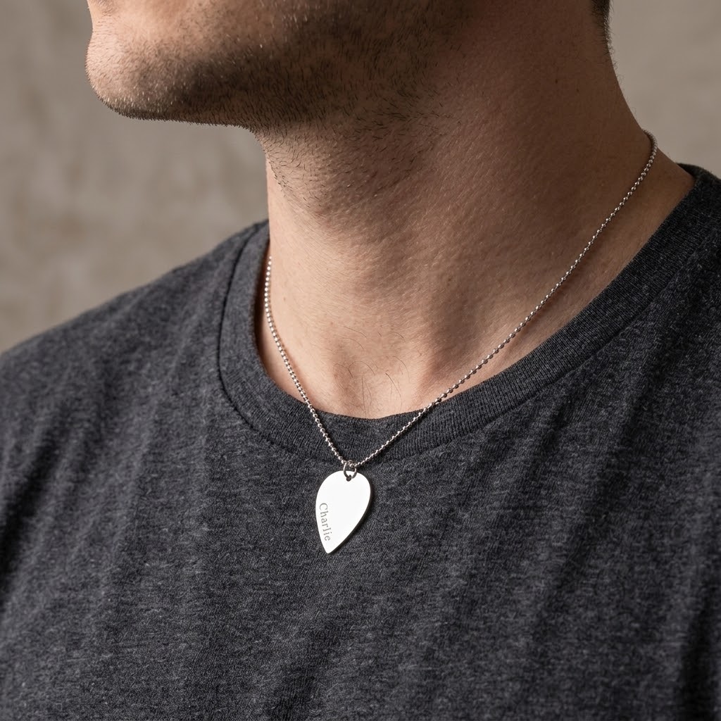 Plektrum, Halsband med gravyr - Silver - 3