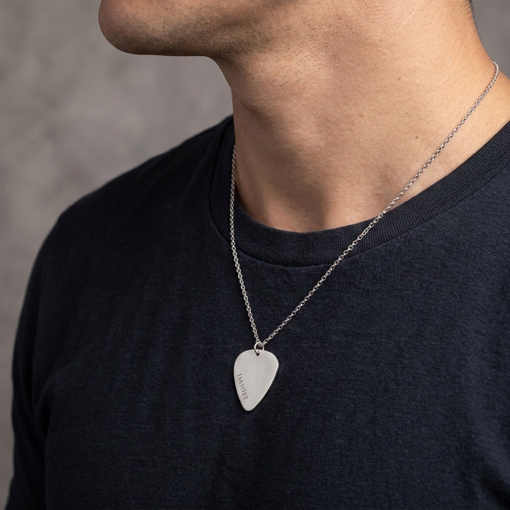 Plektrum, Halsband med gravyr - Rostfritt stål - 3