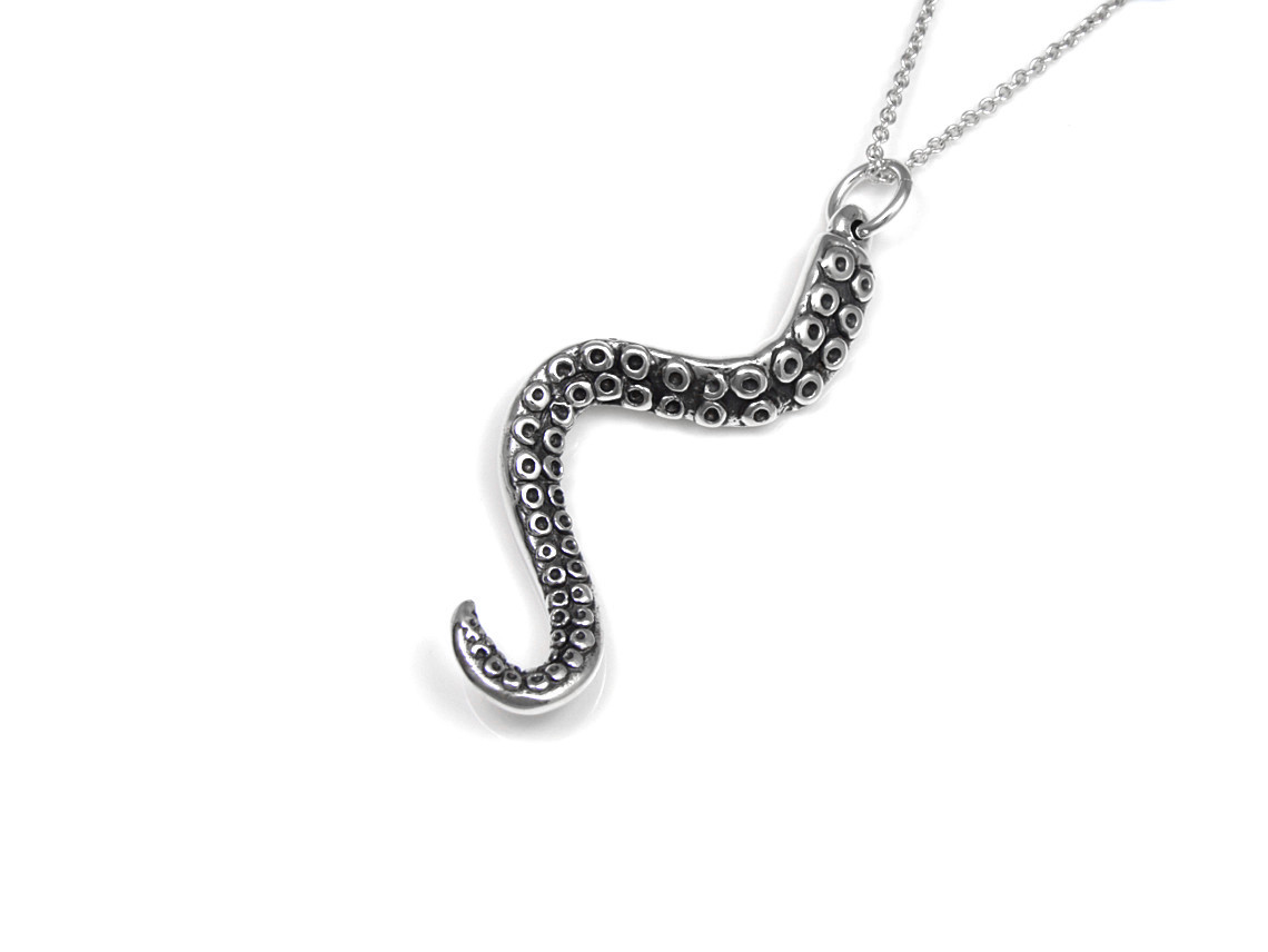 Bläckfisktentakel Halsband, Tentakel Smycke i Silver - 2