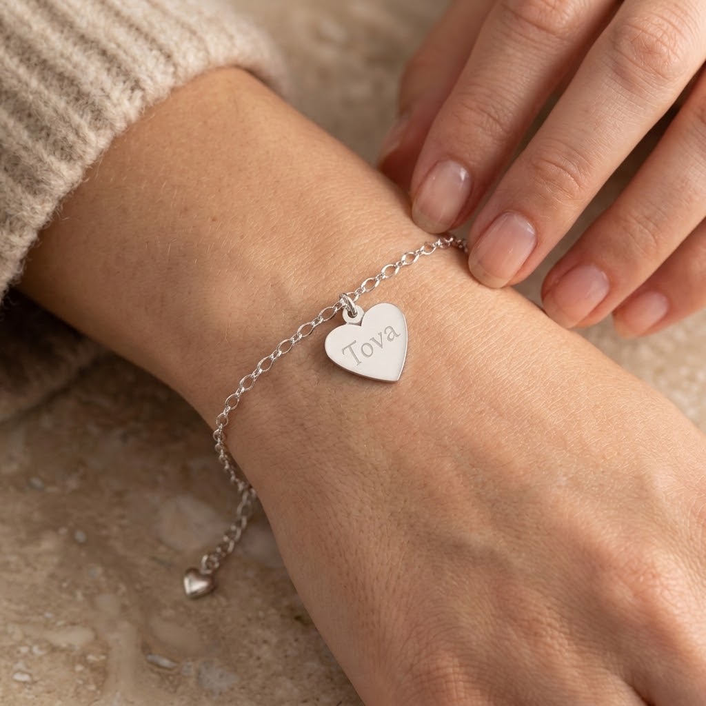 Hjärta, personligt armband med gravyr - Silver - 3