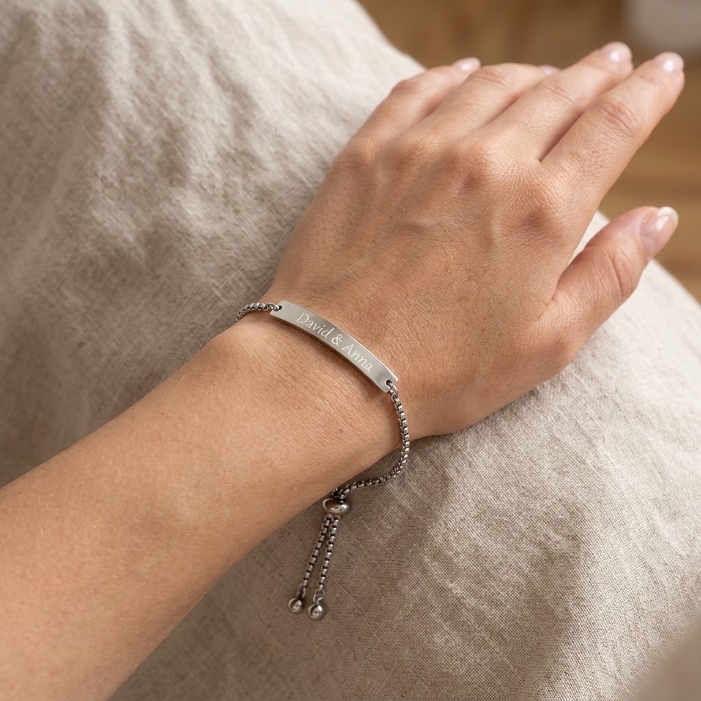Inställbart personligt armband med gravyr - Rostfritt stål - 2