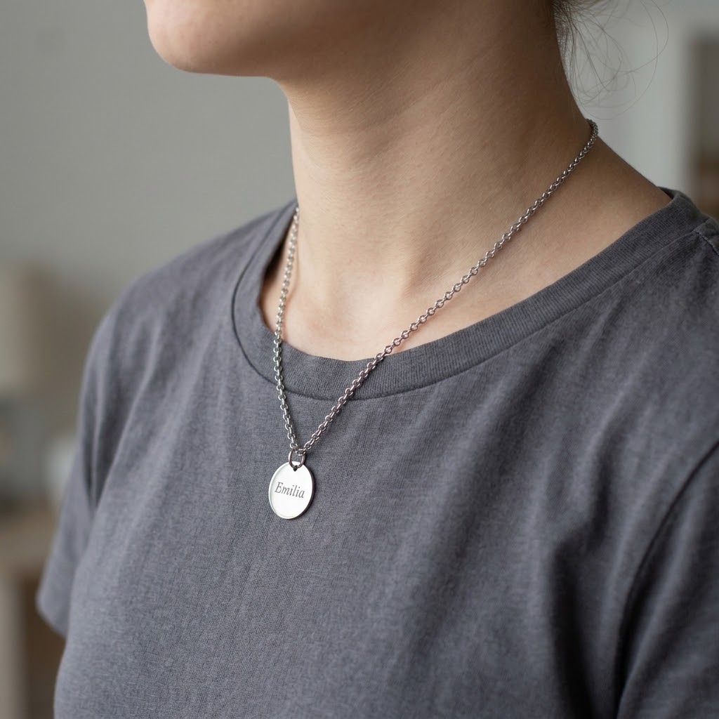 Coin, Barn halsband med gravyr - Rostfritt Stål - 4