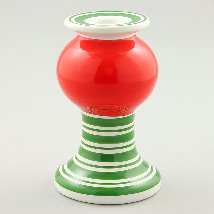 Lisa Larson (1996) Segmented Candleholder with Red/Green Decor 13 cm (3)
