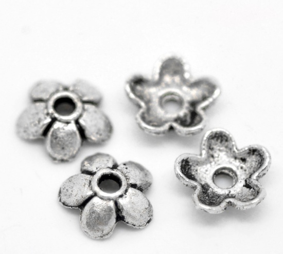 bead hats, 6mm, Antique silver, flower - 2